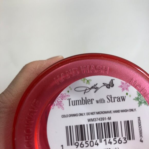 Dolly Parton Christmas 21.5 oz Pink Plastic Tumbler with Straw Green Lid New - Picture 10 of 16